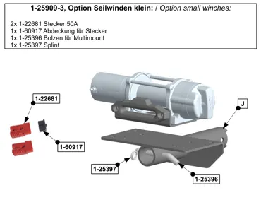Option kleine Seilwinden für Hidden Multi-Mount, inkl Bolzen und Stecker