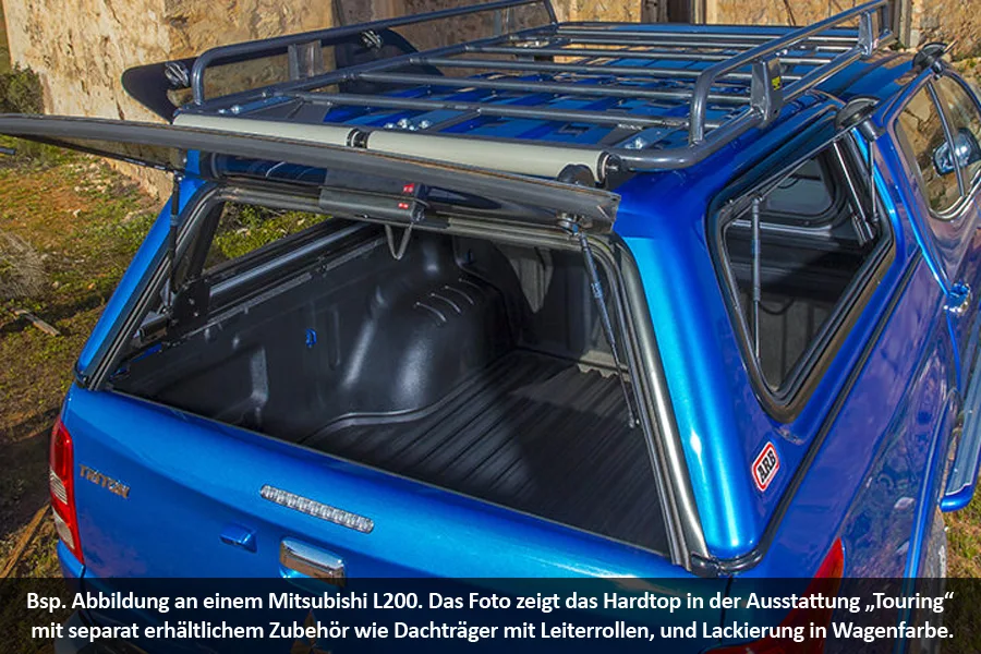 Commercial Hardtop für Mitsubishi L200 ab Bj. 15, Doppelkabine, flach, seitlich Aluklappen
