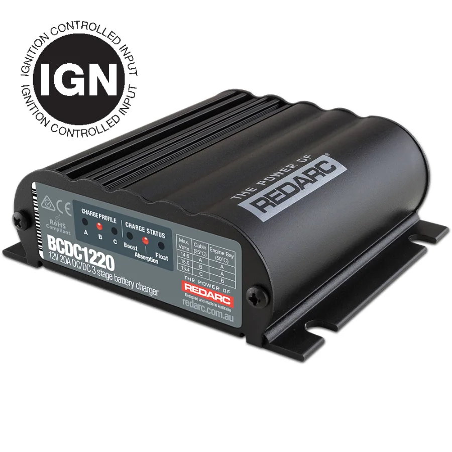 REDARC BCDC1220-IGN, Batterieladegerät, DC-DC, Ignition Input, 12V 20A
