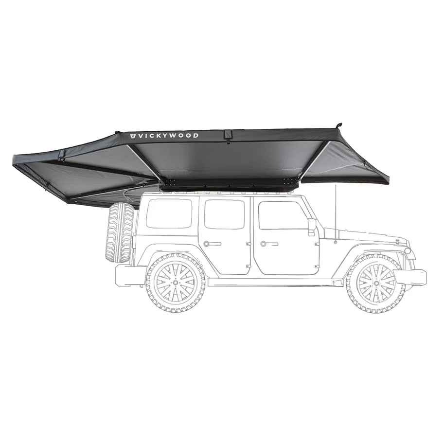 VICKYWOOD Auto Seitenmarkise 270° LEAF EXTENDED Rechts 2.0 m grau