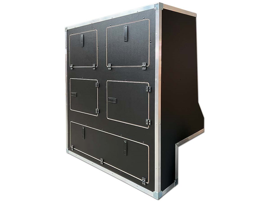 Einbauschrank, schwarz, hinten links, volle Höhe, für Defender 90 / 110