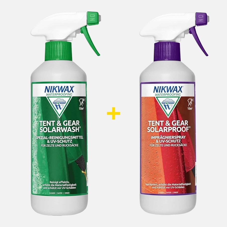 Nikwax 2er-Set: Imprägnierspray & Reinigungsmittel mit UV-Schutz - Tent & Gear