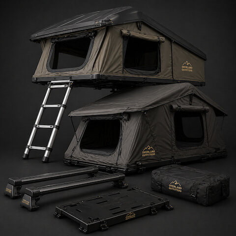 Dachzelt auf Geländewagen in den Bergen