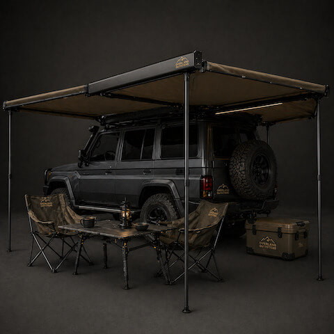 Fahrzeugmarkise am 4x4 aufgebaut