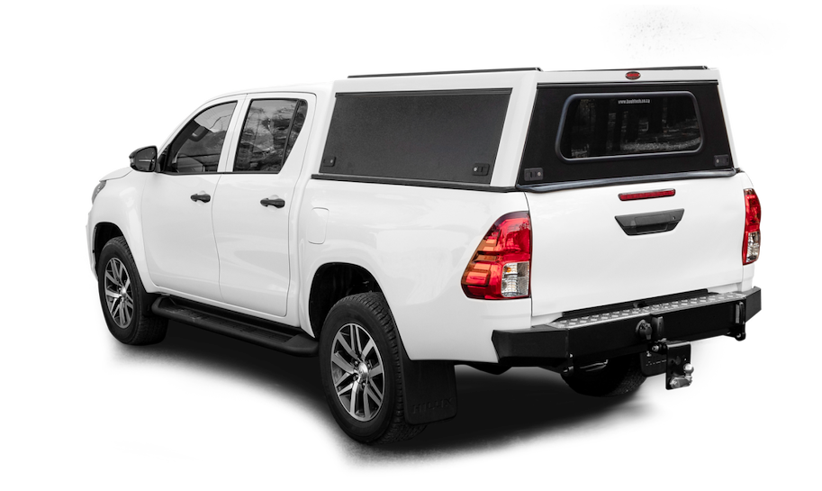 Bushtech Hardtop Toyota Hilux (2016-2025) Doppelkabine Aluminium Riffelblech nicht isoliert mit LED-Licht Schwarz Dunkelgrau
