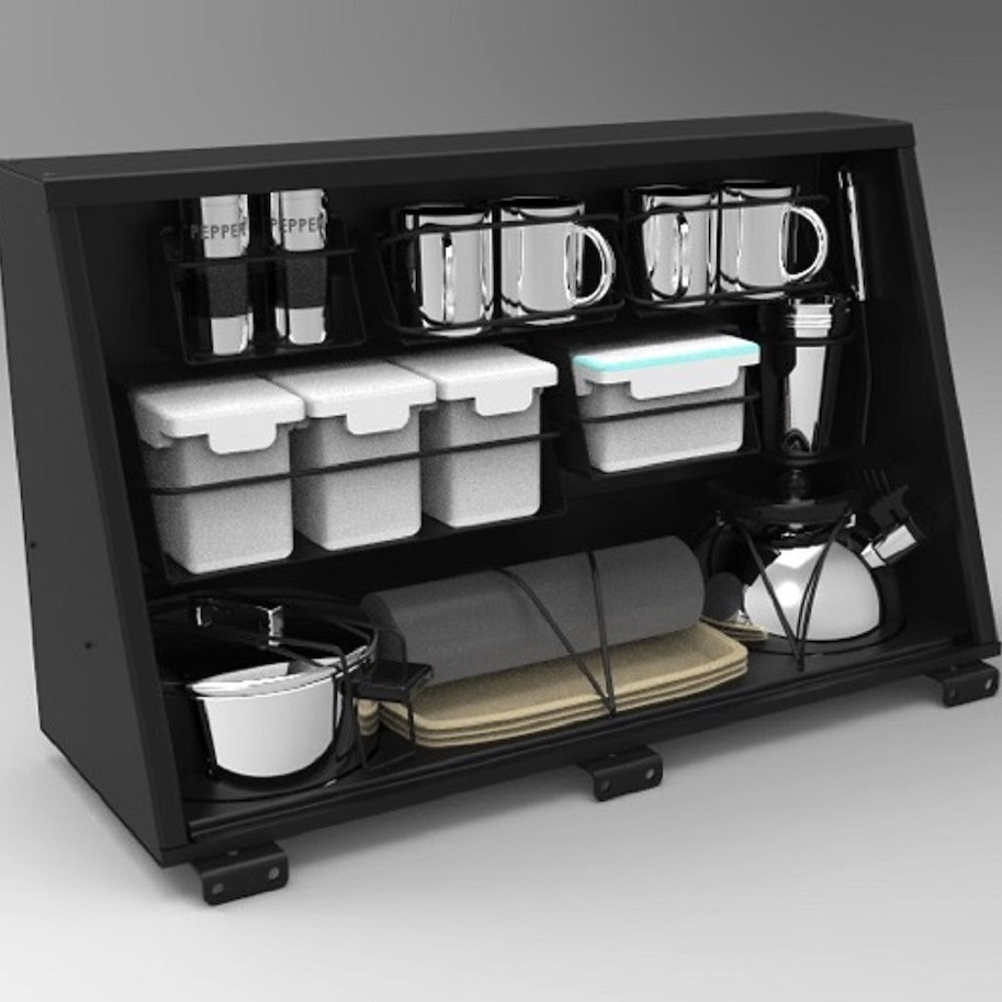 Alu-Cab Seitenfach Universal 750 mit Küchen Set, Schwarz