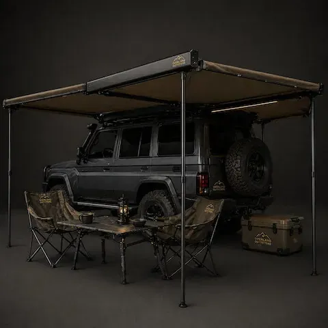 Fahrzeugmarkise am 4x4 aufgebaut