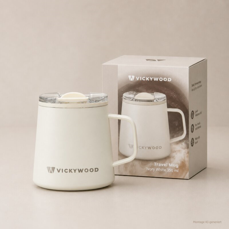 VICKYWOOD Edelstahl Travel Mug Ivory White 350 ml