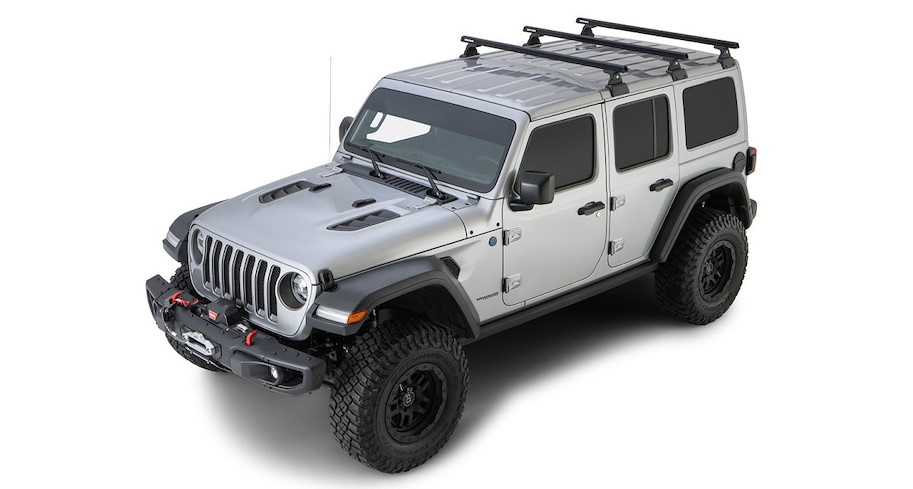 Rhino Rack Heavy Duty Querträger (3) 1'500 mm, Backbone + RLT600, Jeep Wrangler JL, 4-türig, schwarz