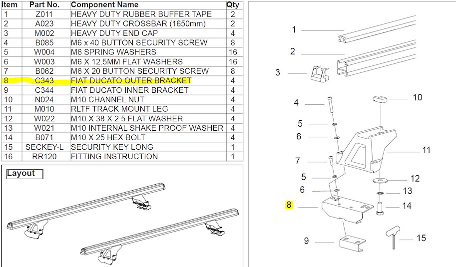 Rhino Rack Fiat Ducato äussere Klammer (1 Stk.) zu RLTffd + RLTpfd